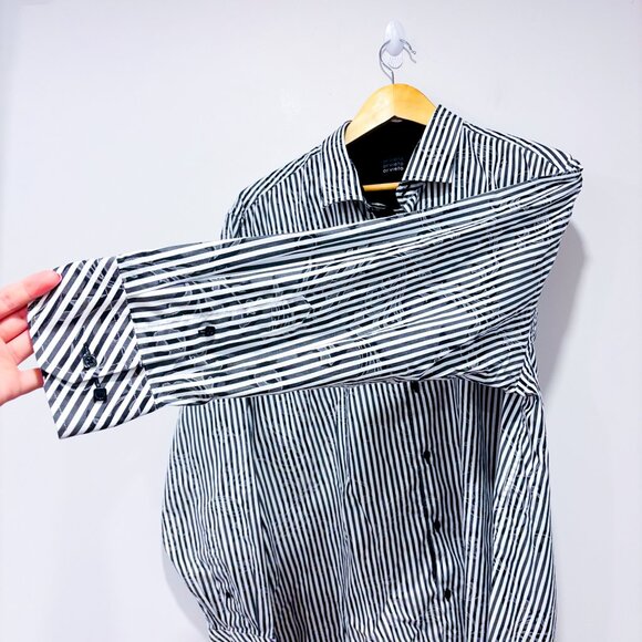 ORVIETO Black White Striped Floral Button Down Shirt | 2XL - Picture 7 of 7